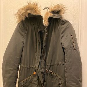 Women H&M Coat with furry hoodie size 6